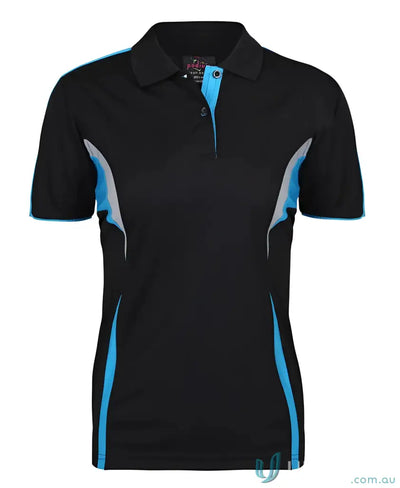 Black and blue JB’s Podium Ladies Cool Polo shirt for staying cool and stylish