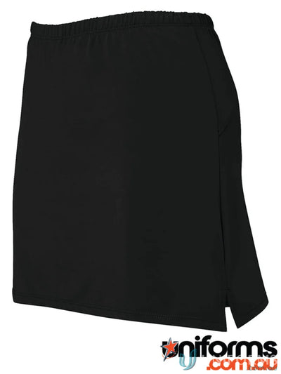 Black athletic skirt shown in JB’s Podium Ladies Skort with hidden utility pocket and jersey knit fabric