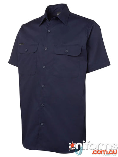 Dark blue JBs SS Work Shirt with chest pockets, perfect for uniforms and workwear