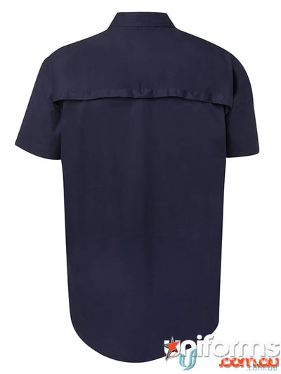 Dark blue JBs SS Work Shirt with vented back yoke, perfect for uniforms and workwear