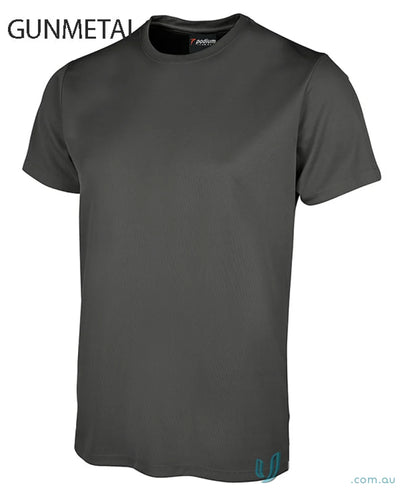 Gunmetal-colored JBS Wear Podium Poly Tee emphasizes podium cool and sun protection advantage