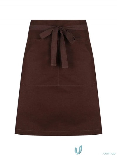 Brown Jimmy Canvas Waist Apron with tie waist, front pockets, brass rivets, webbing ties