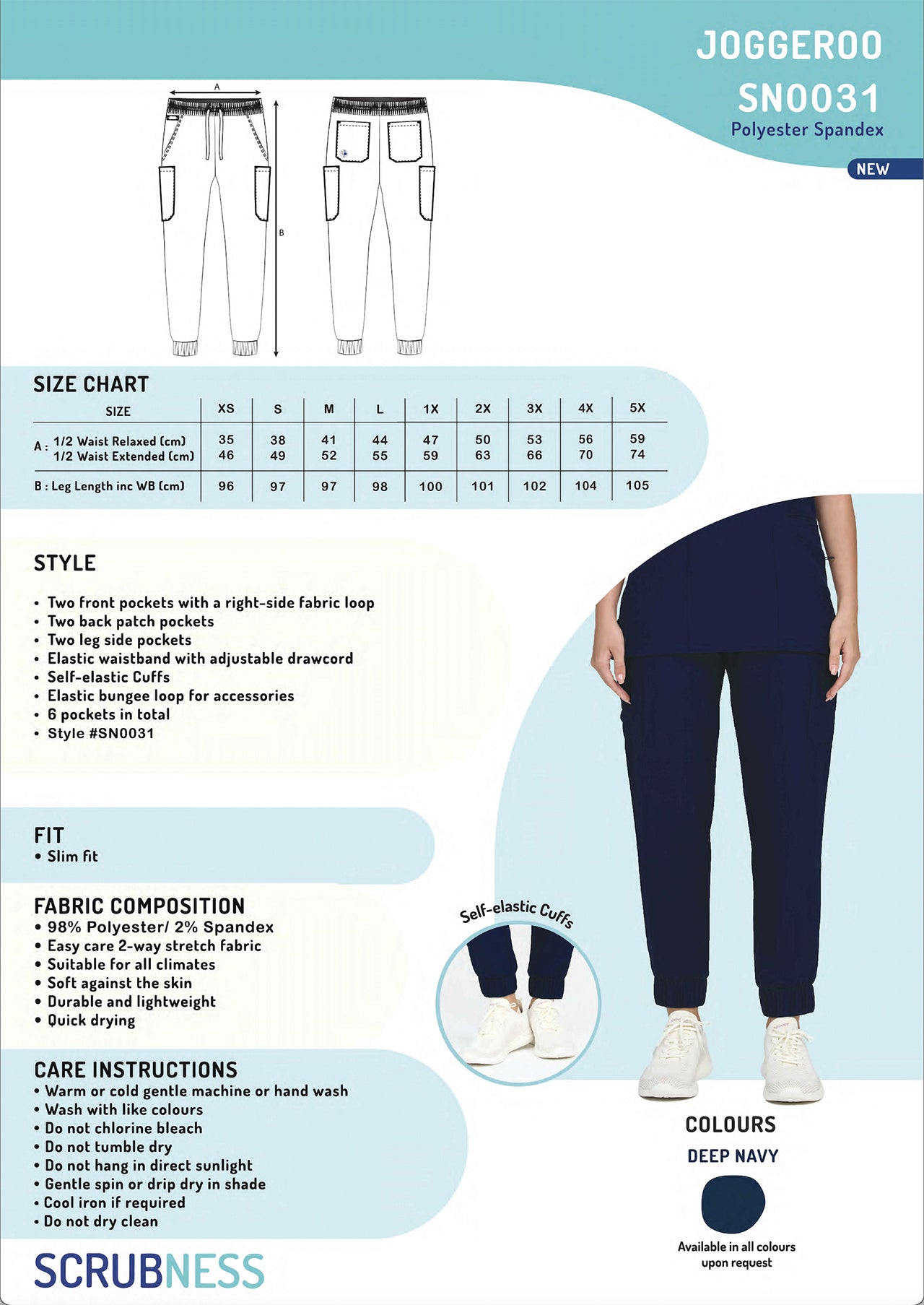 Joggeroo Scrub Pants size chart