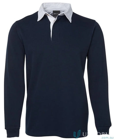 Navy blue Jbs Rugby Jumper with white collar and ribbed sleeve cuffs for style