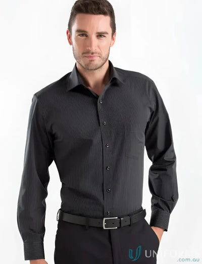 Mens long sleeve dark stripe shirt Style 236-JK Keval charcoal in a sleek design