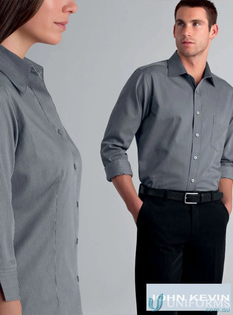 Gray long sleeve pinstripe shirt for mens 462-jk Keval Pin Stripe Long Sleeve Shirt