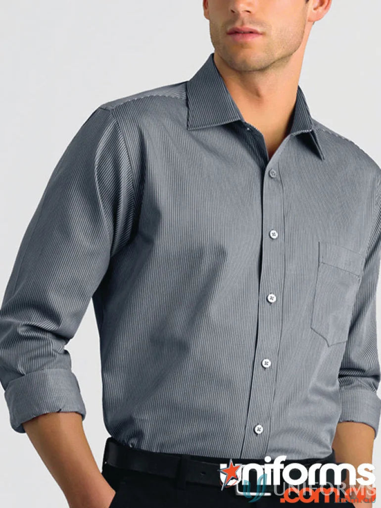 Gray striped Keval 462-jk long sleeve pinstripe shirt for mens long sleeve style