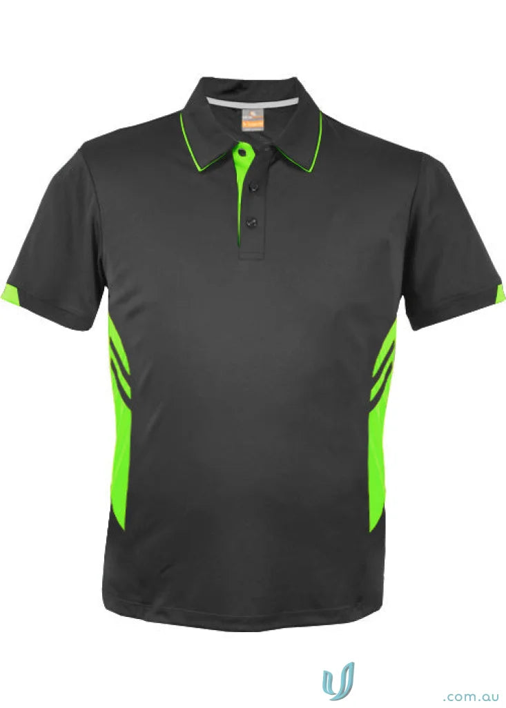 Kids Tasman Polo black and green polo shirt for boys perfect for casual wear