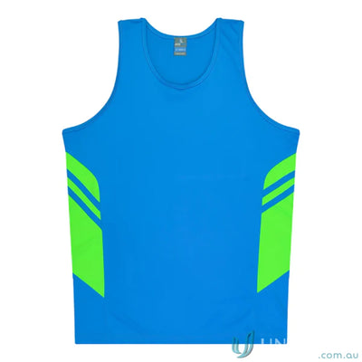 Aussie Pacific 3111 Kids Thames Singlet in Cyan/Neon Green