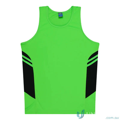 Aussie Pacific 3111 Kids Thames Singlet in Neon Green/Black