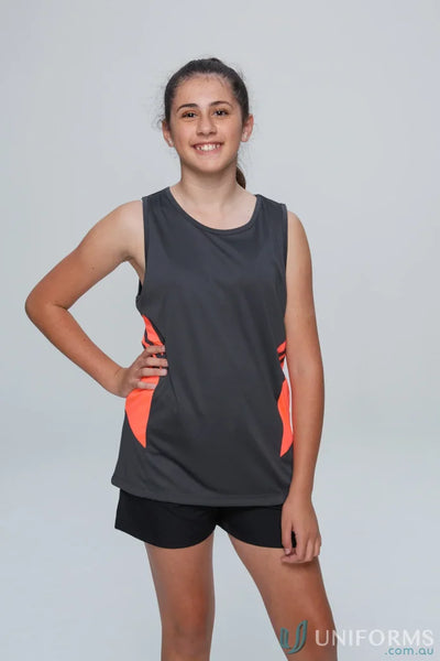 Aussie Pacific 3111 Kids Thames Singlet in Slate/Orange front product image