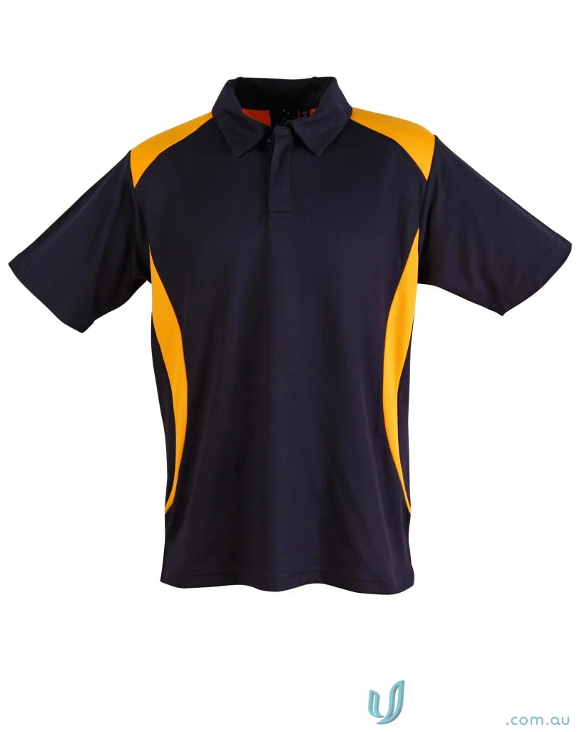Kids TrueDry Winner contrast short sleeve polo with dark blue and yellow side accents