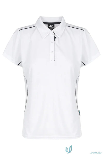 White Kuranda Lady Polo with ice hole mesh and black piping for cool style