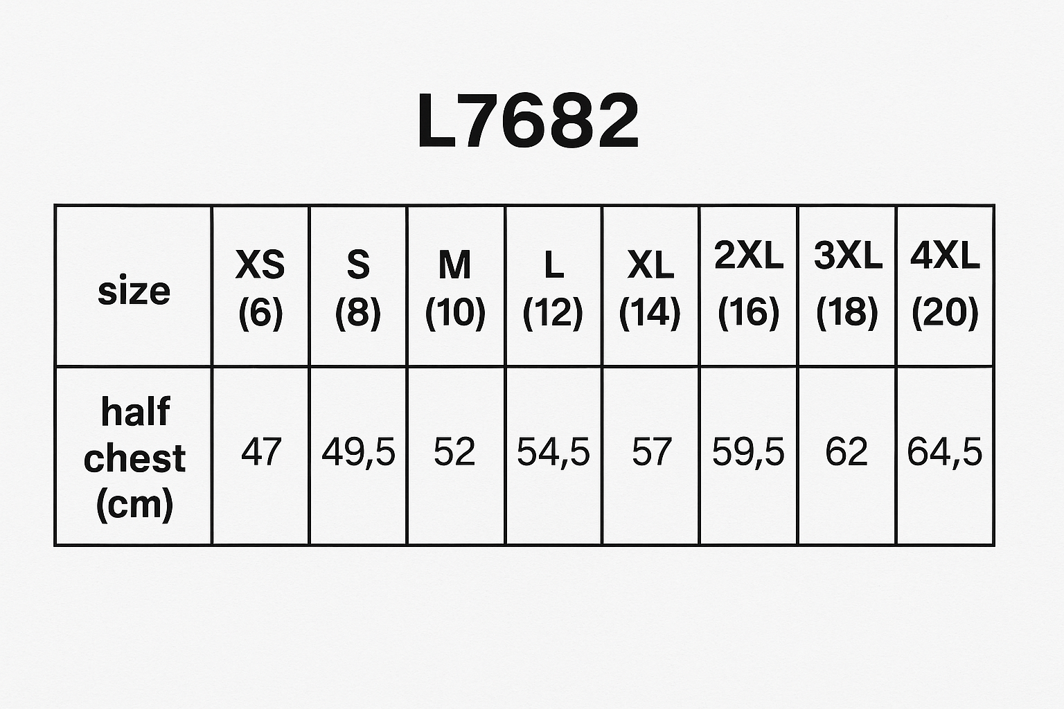 Ladies Puffer Jacket size chart