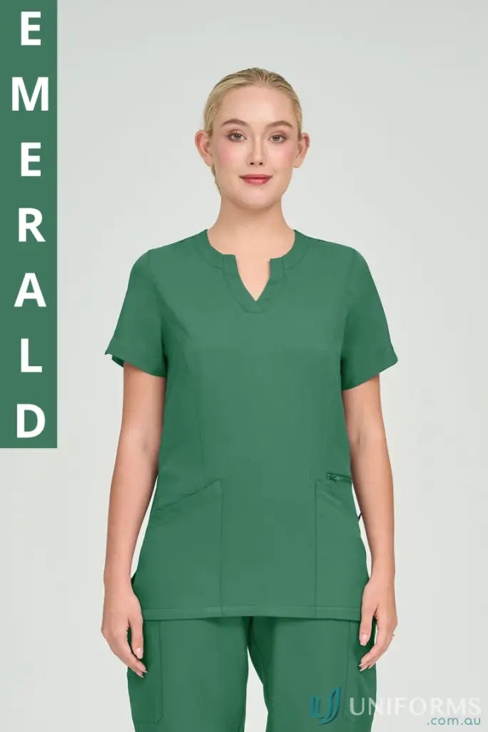 Emerald green Ladies Anna scrub top with princess seams from City Collection Ladies
