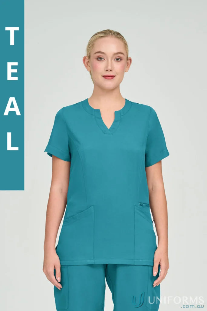 Ladies Anna Scrub Top in Teal with princess seams and a subtle shaped silhouette