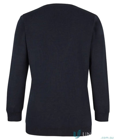 Ladies anti-bacterial easy care dark blue knitted cardigan with classic fit and crew neck
