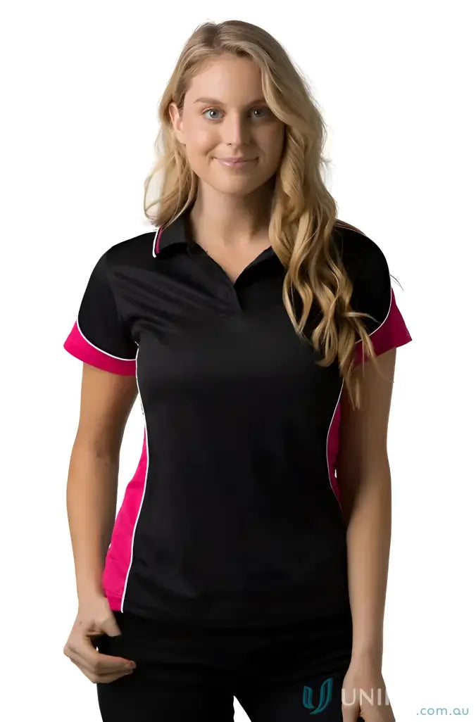 Woman in Ladies Auburn Polo with feeling fresh cooldry micromesh fabric and loose pocket
