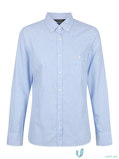 Light blue striped brody long sleeve shirt for ladies, perfect for casual wear