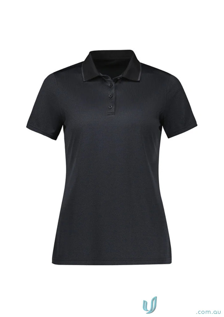 Ladies Echo Polo black short-sleeved shirt made with certified recycled polyester Biz Cool™
