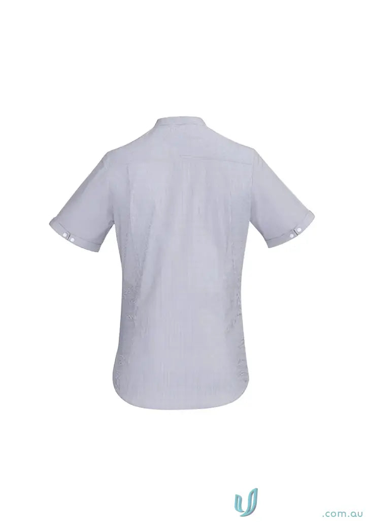 Ladies EMB Cotton Rich SS Shirt with yarn dyed fine stripe pattern