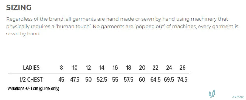 Ladies Eureka Polo size chart