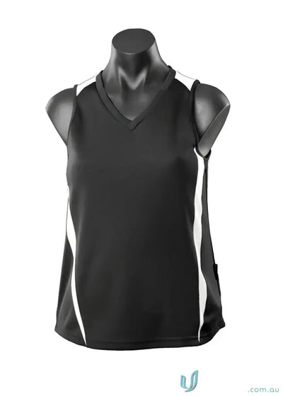 Black and white Ladies Eureka Singlet athletic tank top with comfy fabric and stylish neck