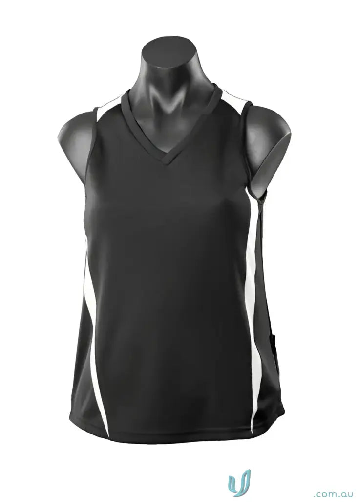 Black and white Ladies Eureka Singlet athletic tank top with comfy fabric and stylish neck