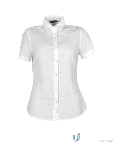 White ladies Floyd linen cotton shirt with short sleeve for a casual chic look