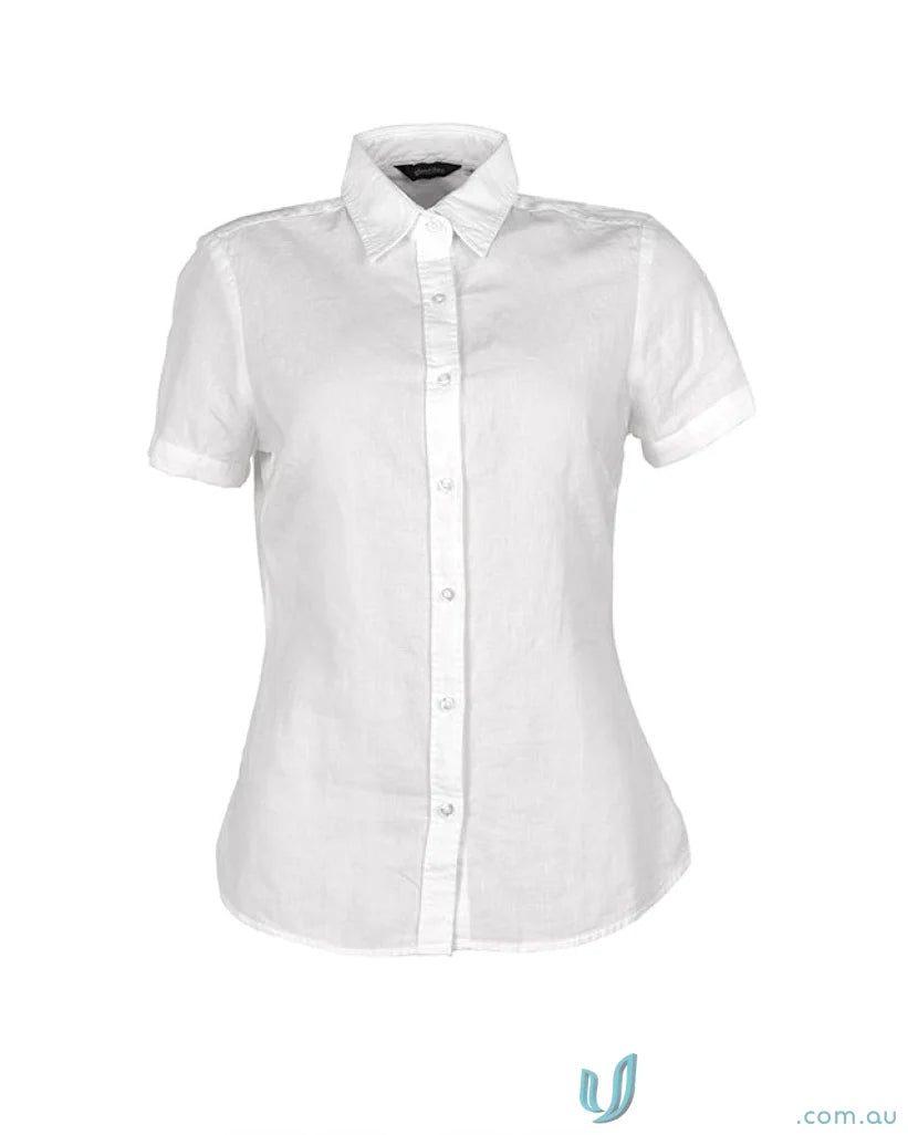 White ladies Floyd linen cotton shirt with short sleeve for a casual chic look