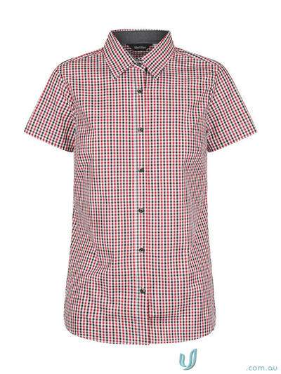 Ladies Hudson Short Sleeve Shirt with red and black gingham check pattern