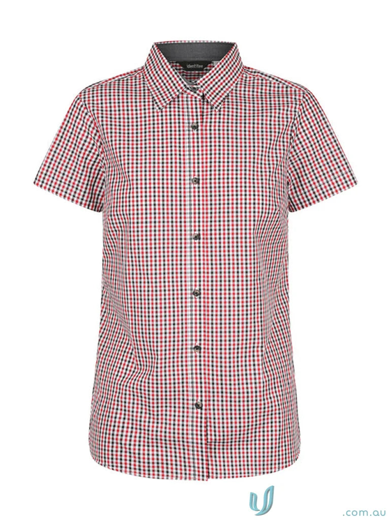 Ladies Hudson Short Sleeve Shirt with red and black gingham check pattern