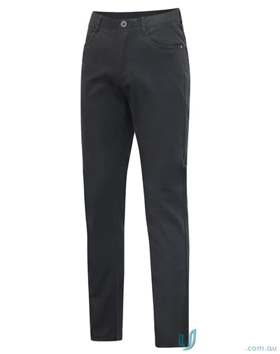 Dark-colored ladies jean style flexi chino pants with jacquard weave for casual look