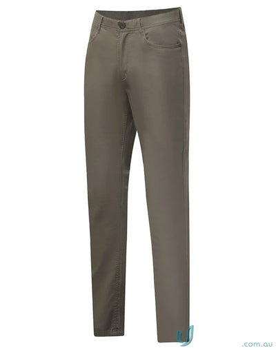 Ladies jean style khaki flexi chino pants with jacquard weave for comfy casual look
