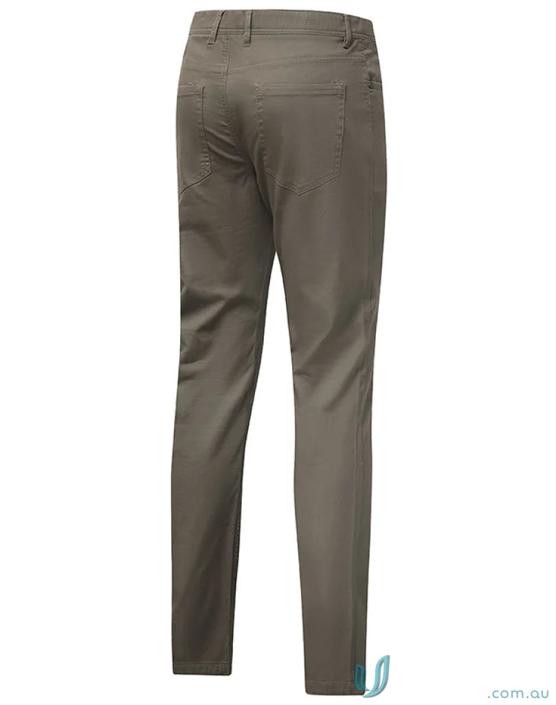 Olive-green ladies jean style flexi chino pants with jacquard weave for a trendy look