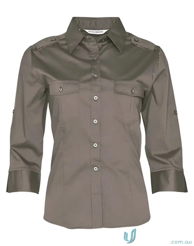 Olive-green Ladies Military 3Q Shirt with sleeve military shirt style M8913 women’s