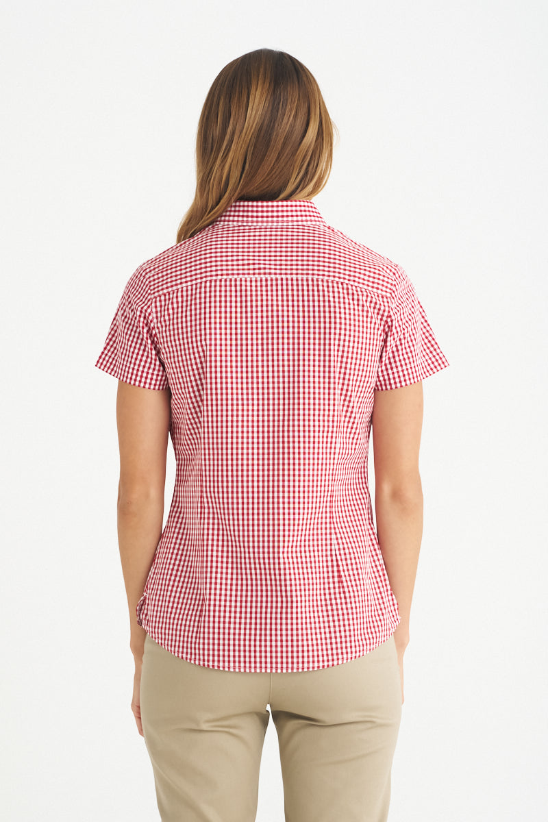 Red and white gingham check cotton Ladies Miller Gingham SS Check Shirt for workwear