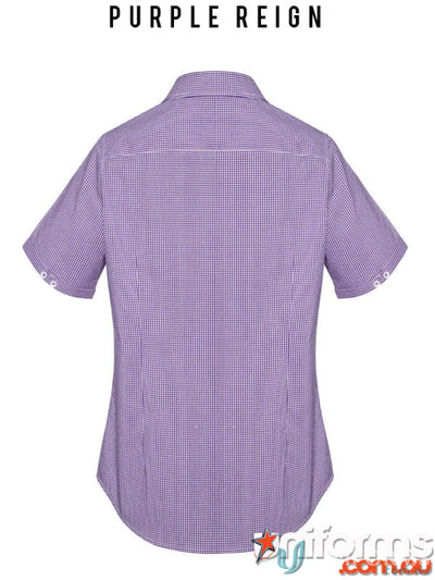 Women’s Newport short sleeve purple checkered shirt for all-day comfort