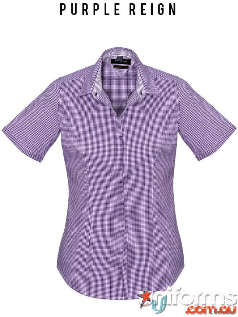 Women’s Newport short sleeve shirt in purple and white checkered for all-day comfort
