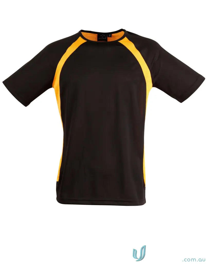 Black and gold athletic Sprint Tee perfect for uniforms or active workwear looks