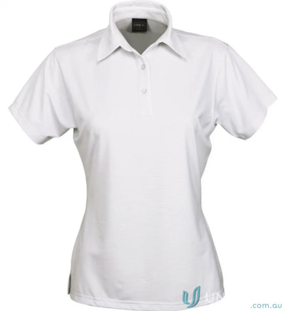 White womens Polo shirt made with nano-scale silver technology and performance fabric yarn-treated for cool dry® comfort