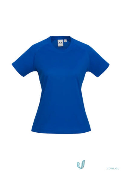 Blue short-sleeved ladies sprint bizcool tee perfect for comfortable uniforms