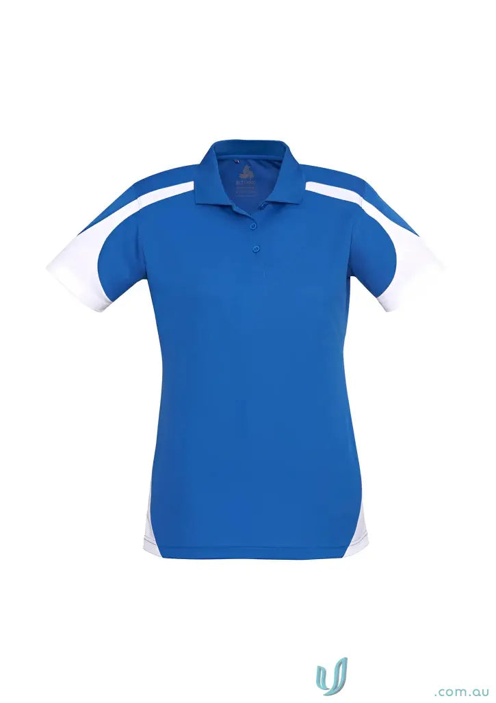 Ladies Talon Polo in blue and white, biz cool perfect blend for stylish comfort