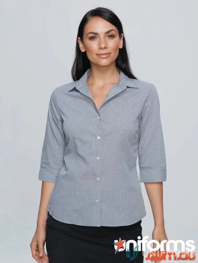 White striped three-quarter sleeve workwear shirt from Ladies Toorak 3Qtr Shirt