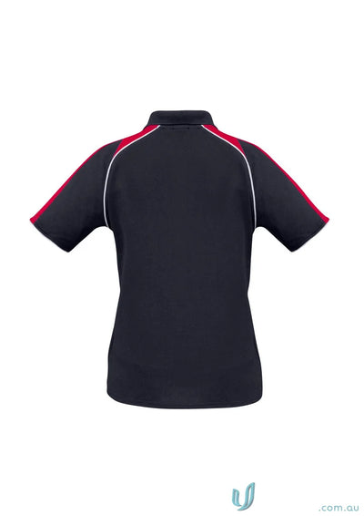 Ladies Triton Polo black with red and white accents made from Biz Cool™ polyester