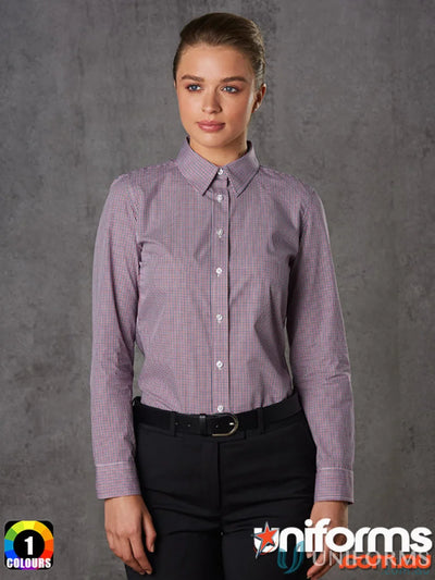 Winning Spirit Ladies long-sleeved mini gingham checkered shirt for women