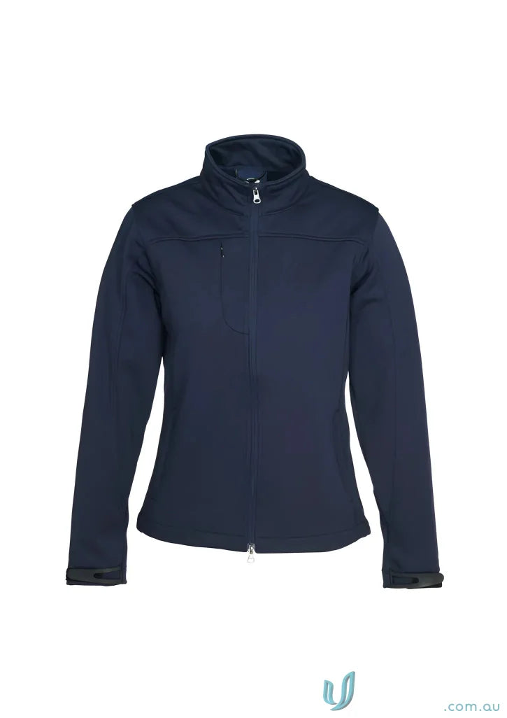 Womens softshell jacket navy blue with high collar and zip, part of Ladies U:Tech SoftShell collection