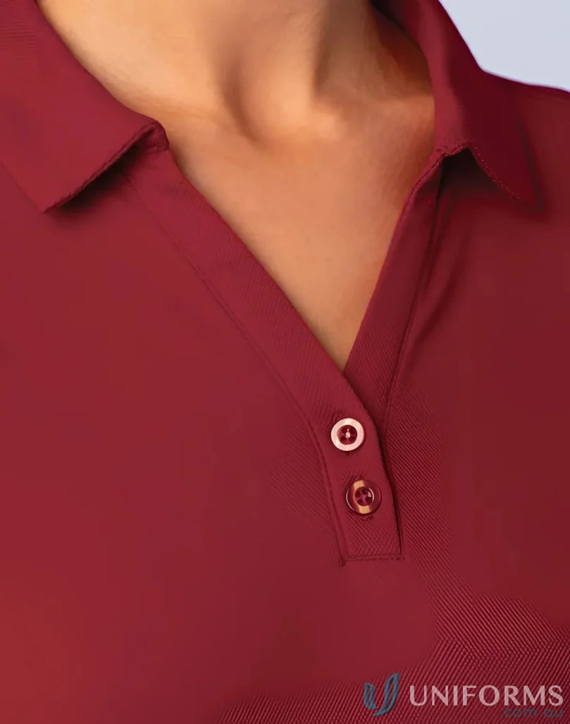 Ladies Victory LS Polo in Burgundy with Truedry® mesh fabric and natural cotton backing