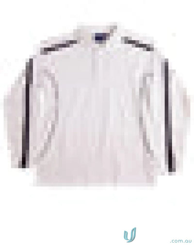 White long-sleeve polo with black stripes from Legend Air L/S Polo, showcasing true dry fashion style