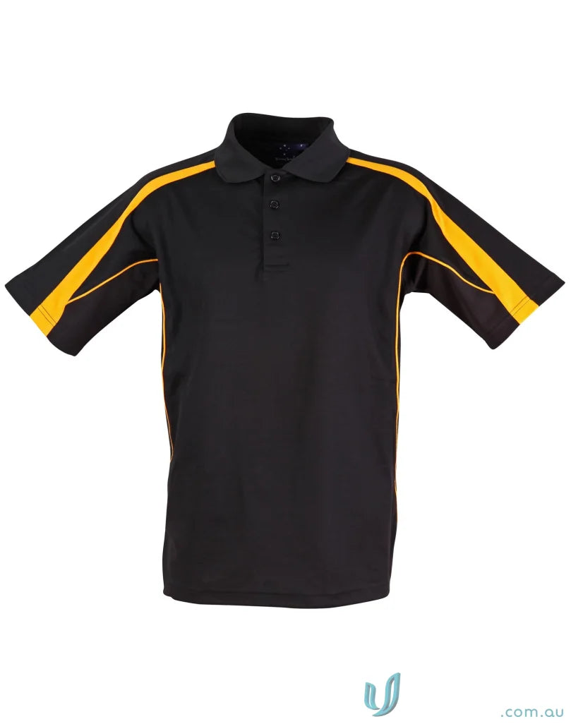 Black Legend Polo with gold accents, perfect for PS53 Legend Mens and mens truedry short sleeve polo style